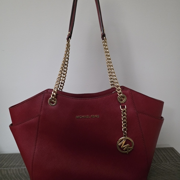 Michael Kors Purse jet set travel large chain tote shoulder bag red MK - Picture 6 of 13